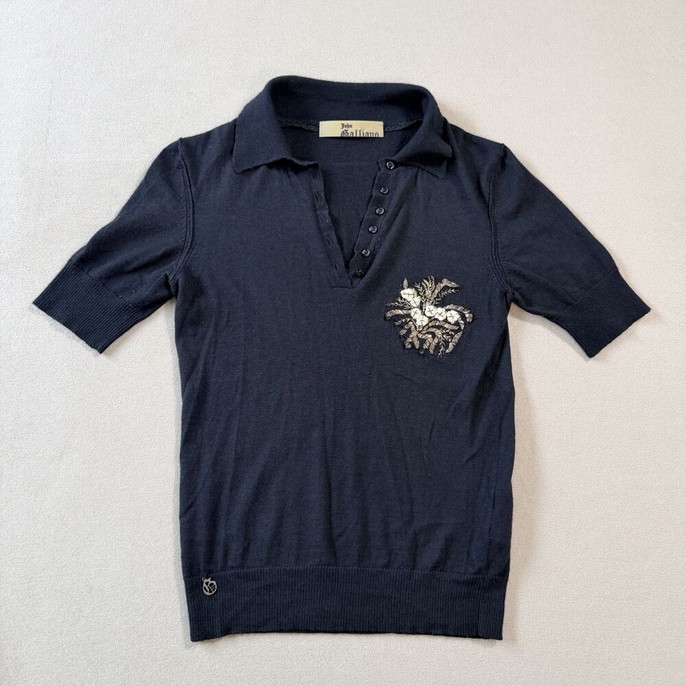 JOHN GALLIANO | VINTAGE RARE Silk & Cashmere Top BRASS EMBELISHMENTS • Sz M